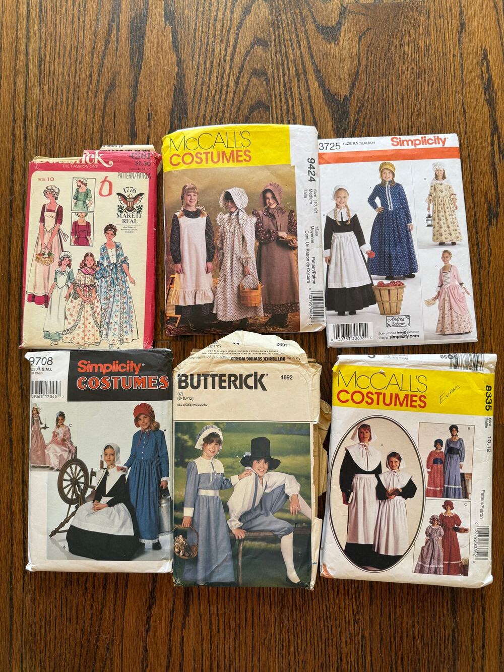 6 Piece Lot Vintage Sewing Pattern Girl's Pioneer Colonial Hamilton Costume LARP